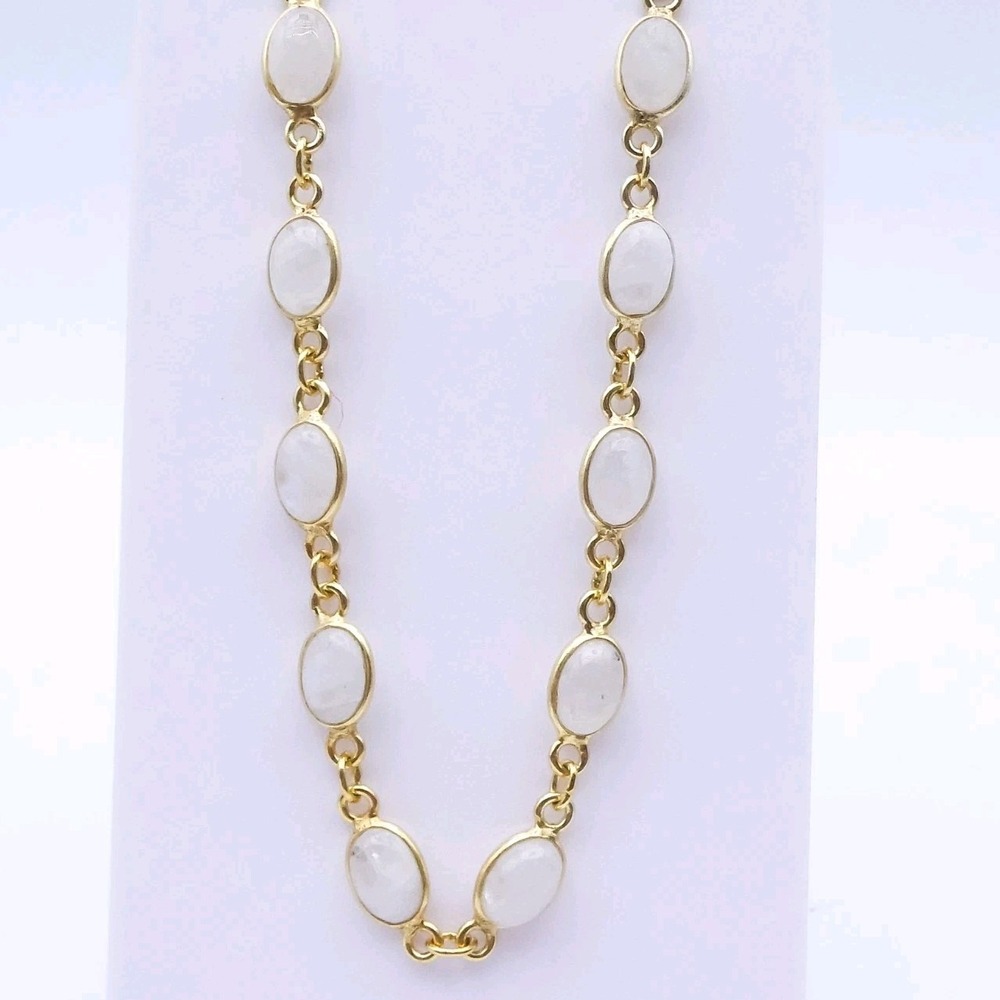 Djoy Gold Over Sterling Silver Moonstone Station Necklace 18" New Womens 925